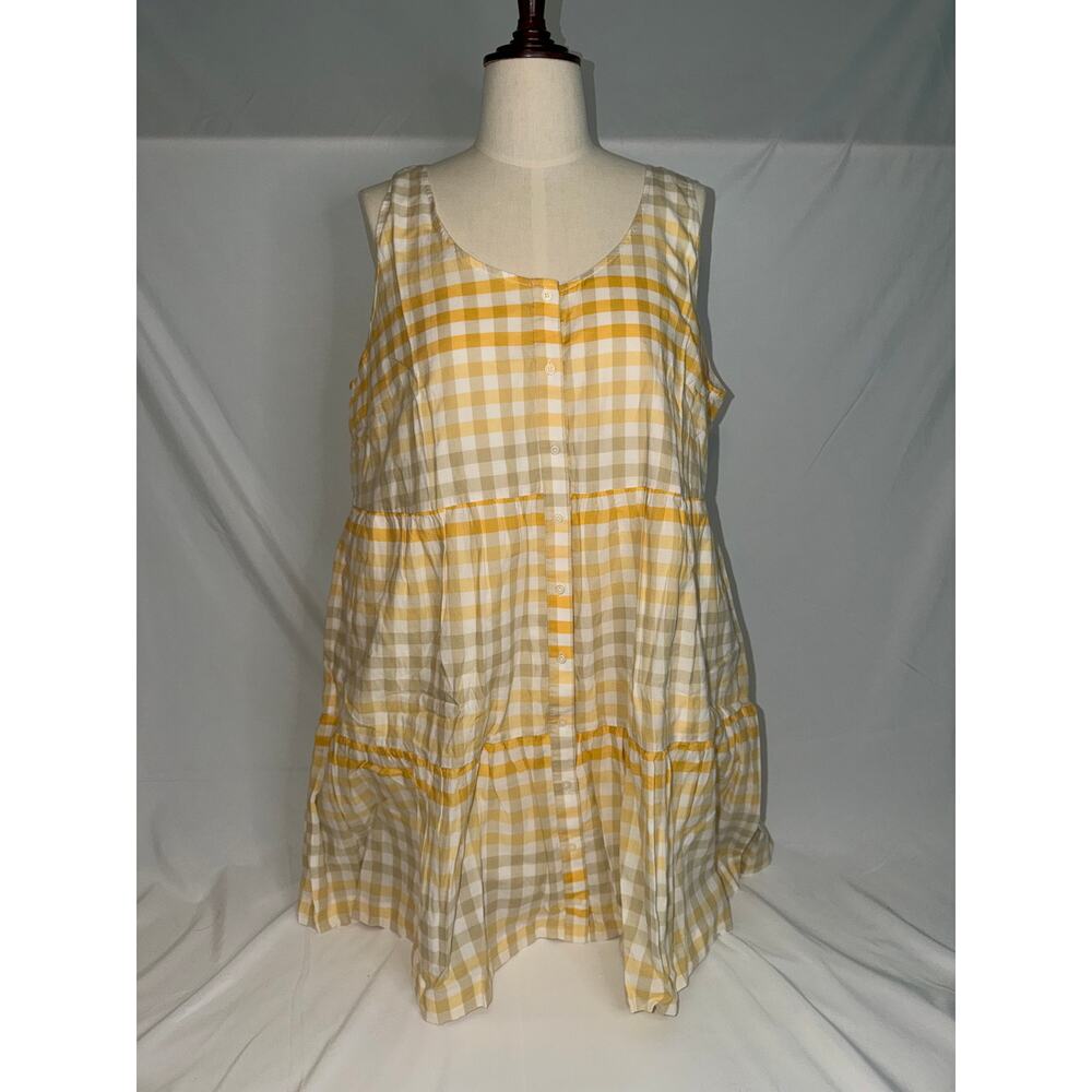 Madewell NWT Gingham Tiered Mini Dress XXL Yellow Plaid Sleeveless Button Front